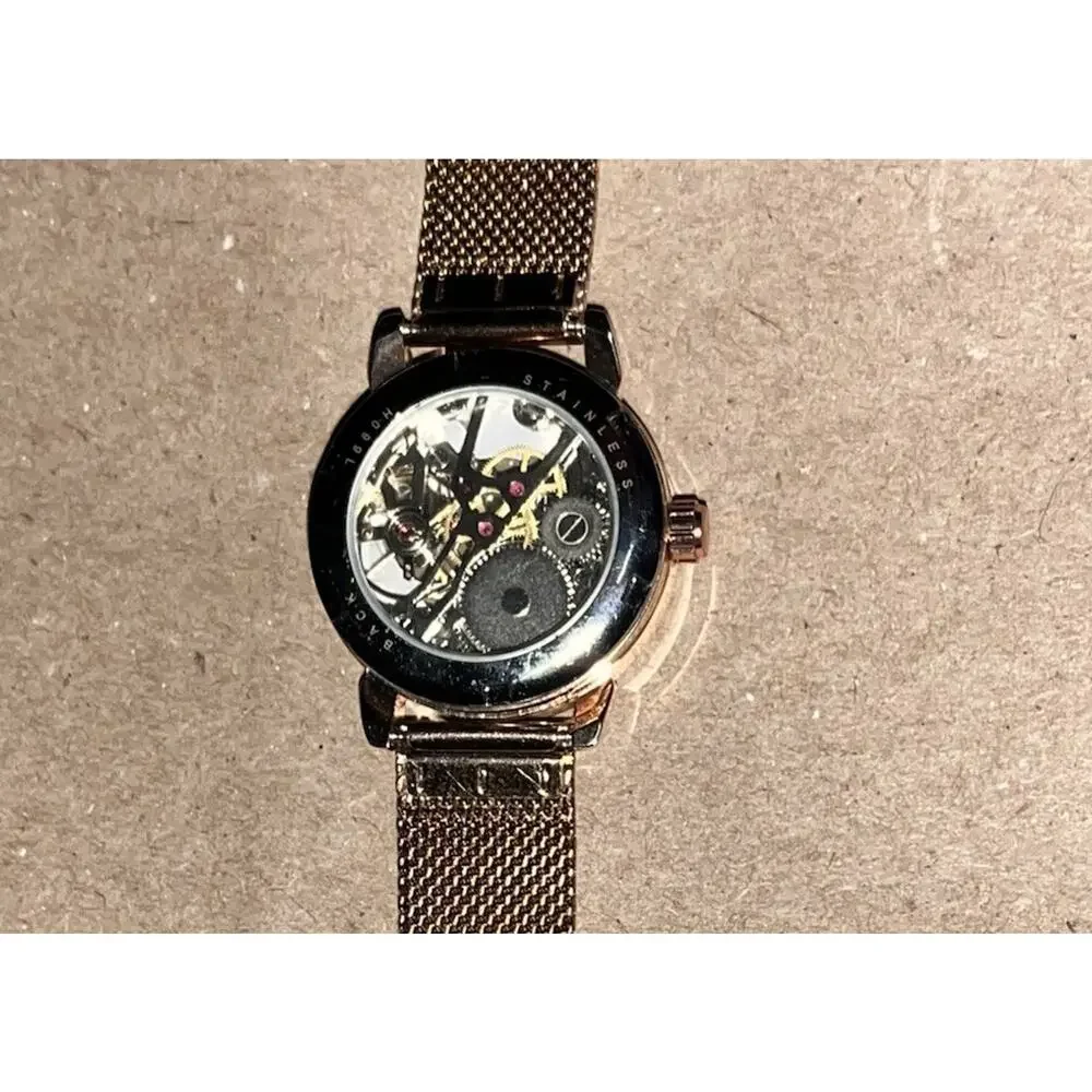 Forsining Women's Rose Gold Automatic Mechanical Skeleton Transparent Watch